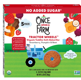Once Upon a Farm Organic Tractor Wheels Toddler Bar, Strawberry, Pumpkin & Beet, 5ct