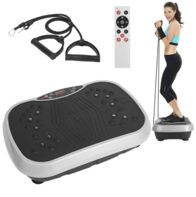 Vibration Plate Exercise Machine With Resistant Bands Remote Control Whole Body Vibration Platform Workout Equipment Home Fitness Training Equipm (Color: Black)