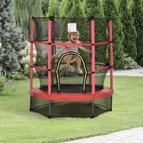 Φ5FT Kids Trampoline with Enclosure Net for Age 3 to 6 Years (Option: Red-770x330x220 mm)