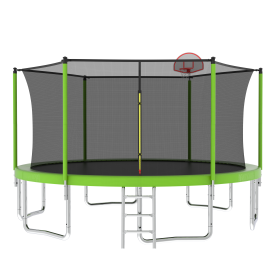 14FT Round Recreational Trampoline  With Safety Enclosure Net (Option: green)
