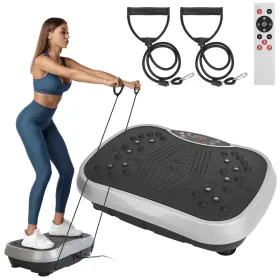 Vibration Exercise Machine With Resistant Bands Remote Control Whole Body Vibration Platform Workout Equipment Home Fitness Training Equipment Fo (Color: Black)