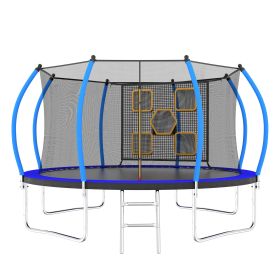 12FT Trampoline With Enclosure And Ladder  For Kids (Option: Black Blue)
