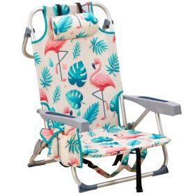 63*65*82cm Short Oxford Cloth Silver White Aluminum Tube Bearing 100kg Beach Chair Flamingo (Option: As Picture)