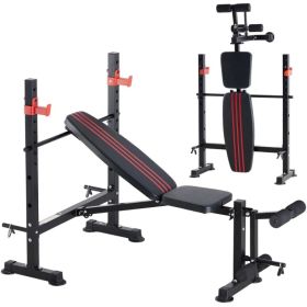 650LBS Adjustable Weight Bench with Rack & Leg Developer, Foldable Bench Press Set for Home Gym, Heavy Duty Strength Training Station for Full Bo (Option: Black red)