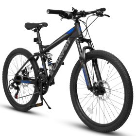 27.5 Inch Full Suspension Mountain Bike with Dual Disc Brakes (Option: Black)