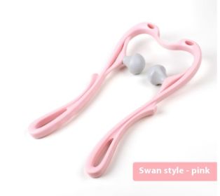 Multifunctional Manual Six-wheel Neck Massager Massage Relieve Roller Massage Tool (Color: Swan pink)
