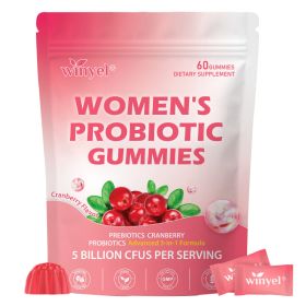 Women's Probiotic Gummies Cranberry Flavor 60 Vegan Gummies Per Pack For Intimate Health PH Balance & Freshness Support Individually Packaged For (Option: 1)