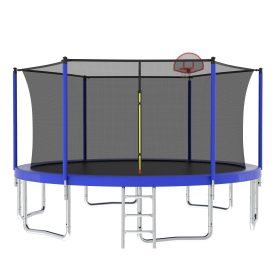 14FT Round Recreational Trampoline  With Safety Enclosure Net (Option: blue)